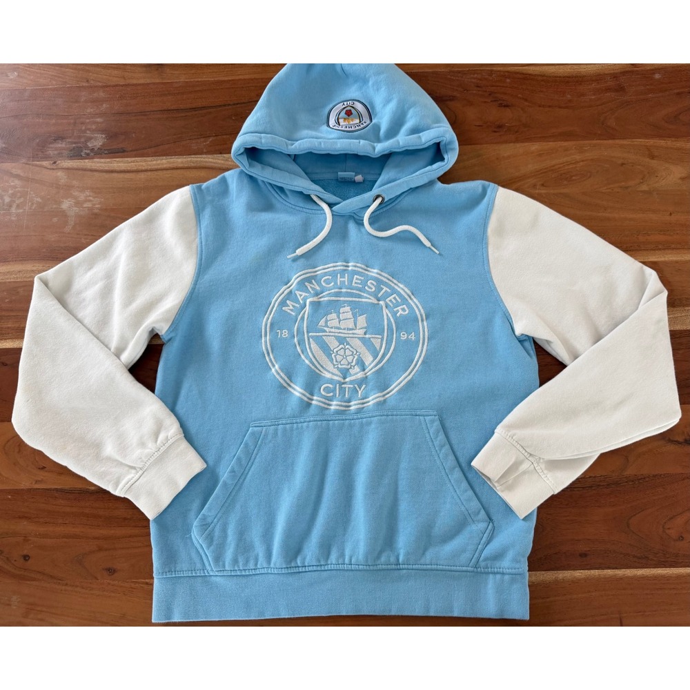 Manchester City FC Hoodie Sky Blue White Colorblock Pullover Mens Small MCFC